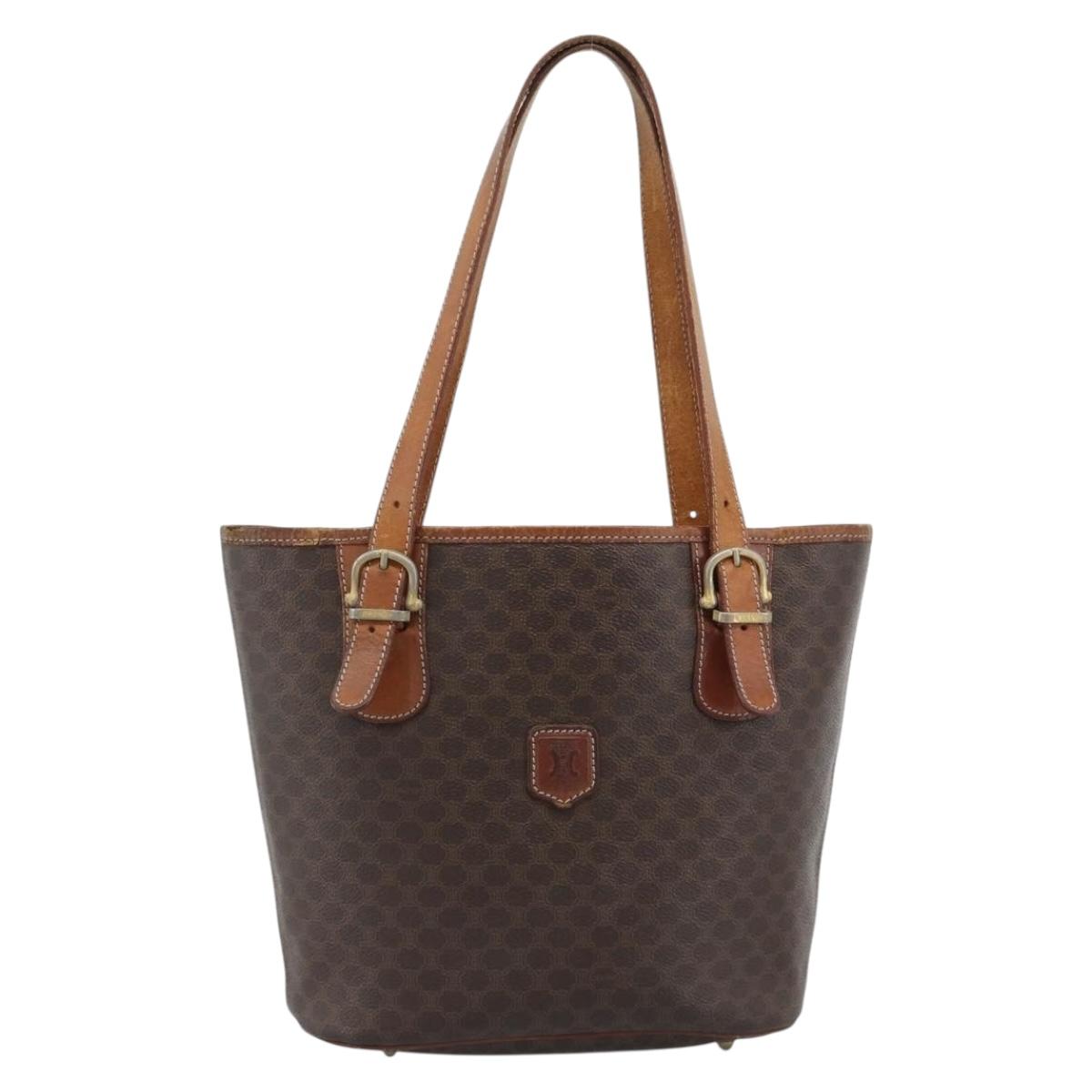 CELINE Macadam Tote Bag PVC Leather Brown Gold Tone Auth 192720