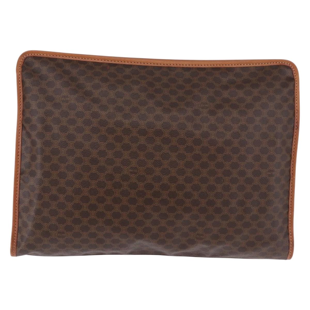 CELINE Macadam Clutch Bag PVC Leather Brown Gold Tone Auth 192724A