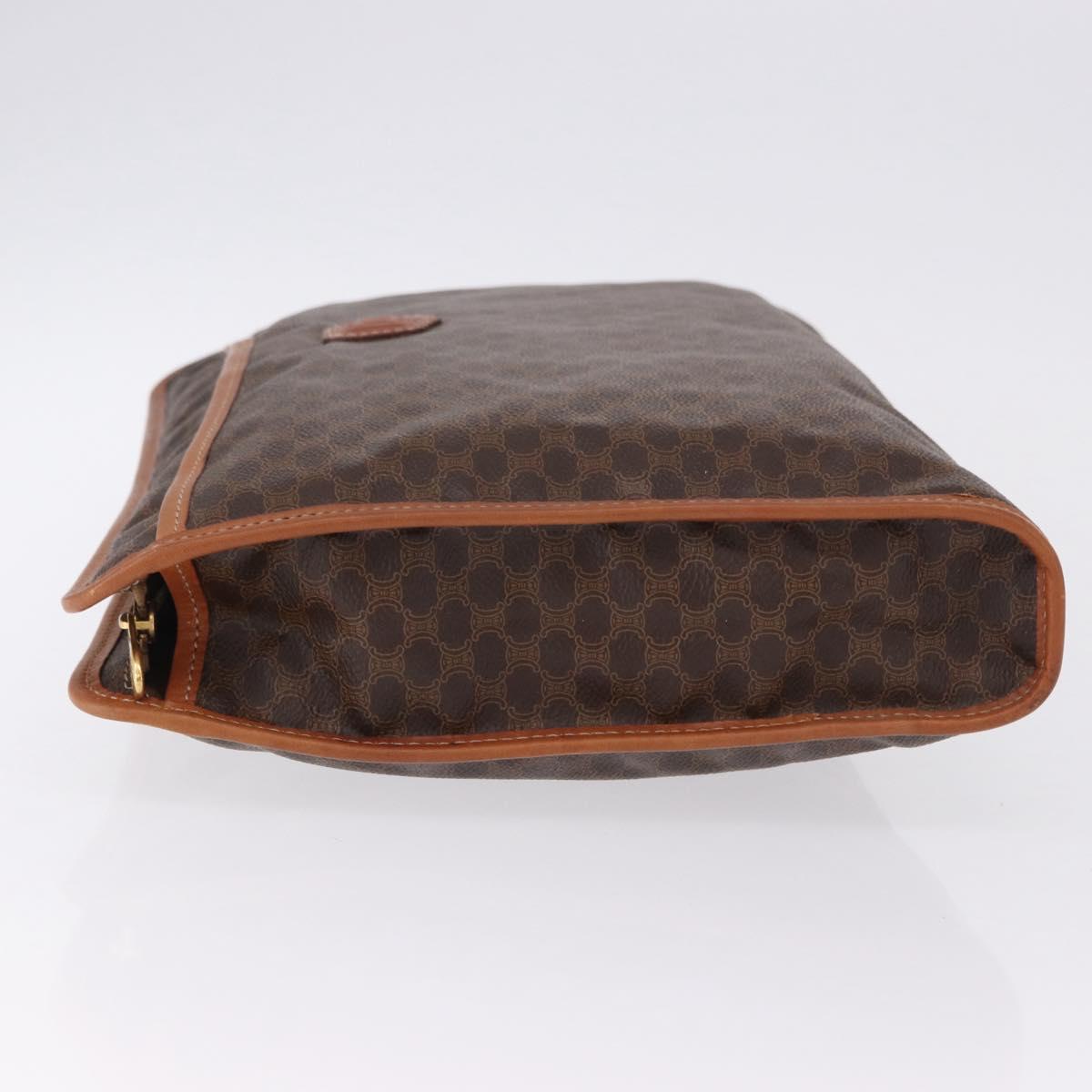 CELINE Macadam Clutch Bag PVC Leather Brown Gold Tone Auth 192724A