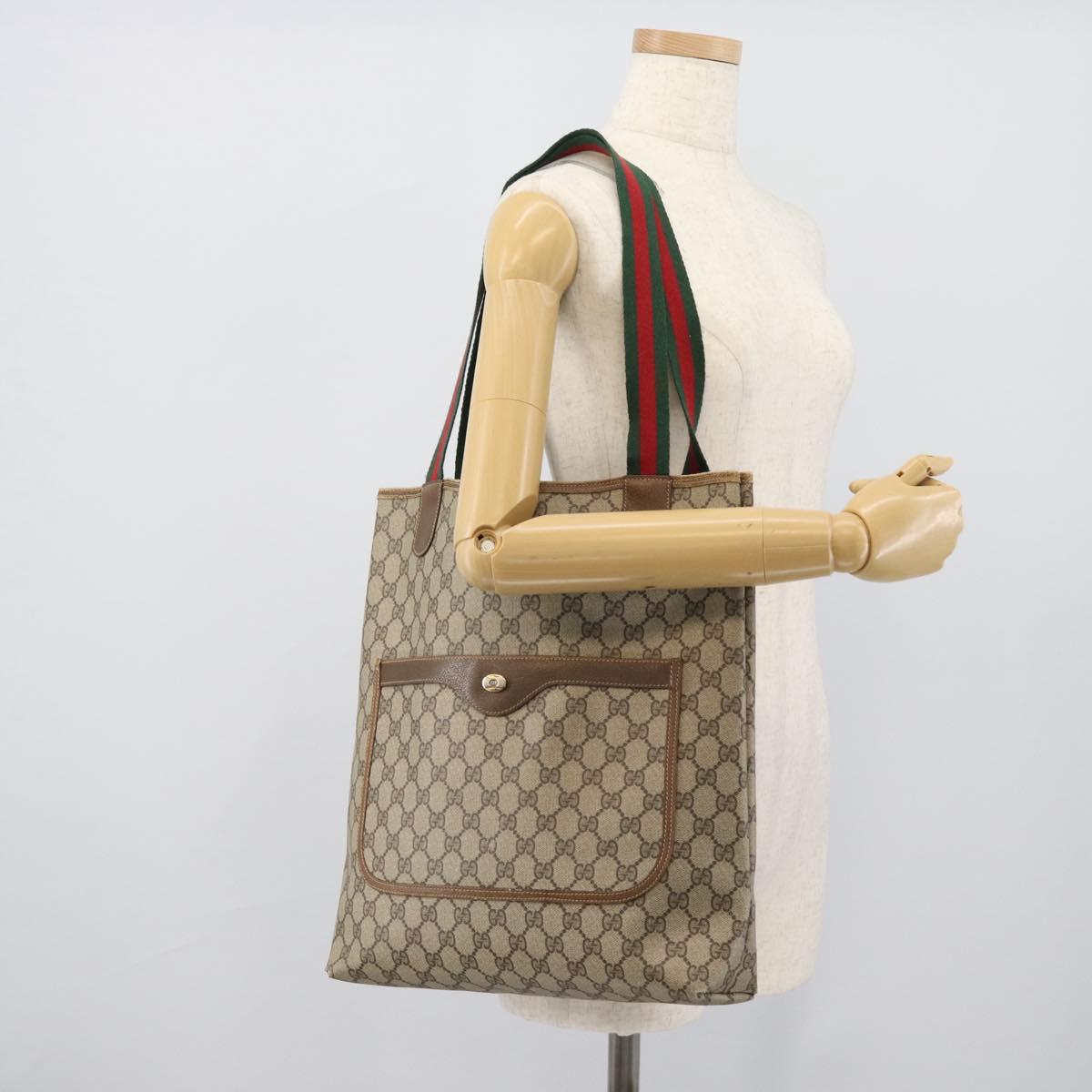 GUCCI GG Supreme Tote Bag PVC Leather Beige Auth 192725