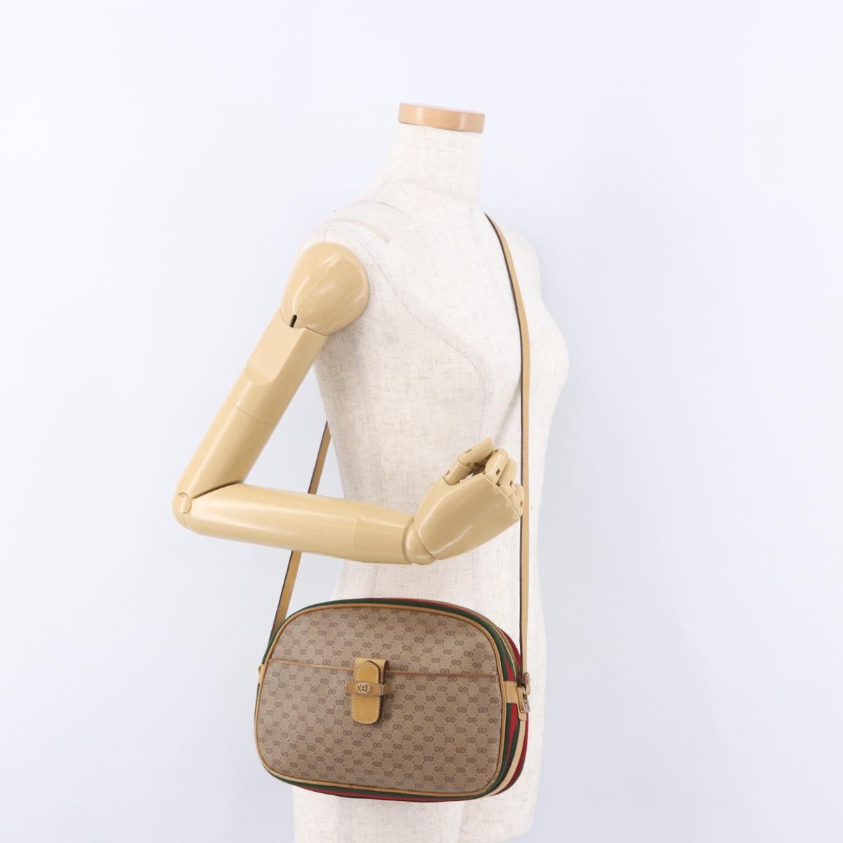 GUCCI Micro GG Shoulder Bag PVC Leather Beige Gold Tone Auth 192726