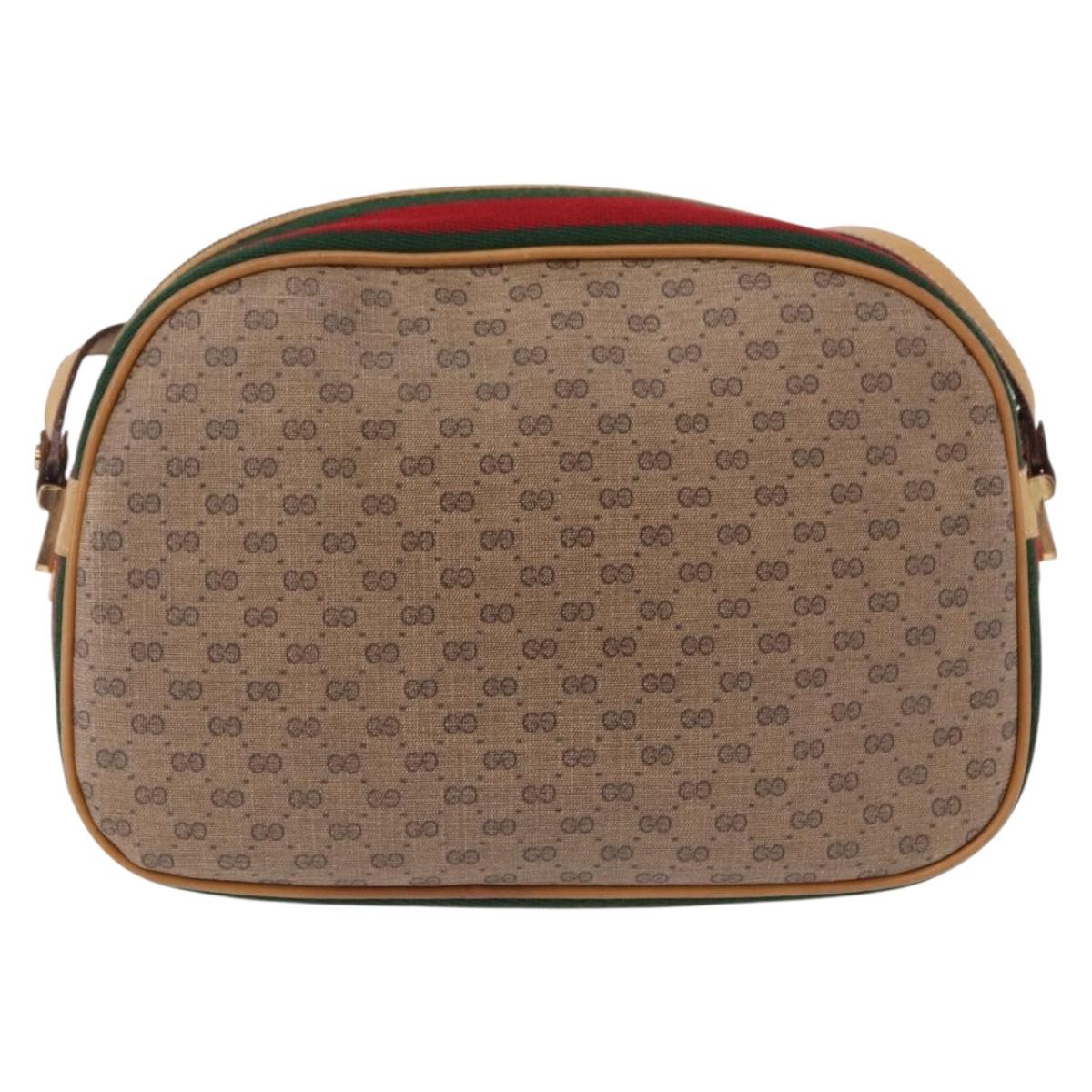 GUCCI Micro GG Shoulder Bag PVC Leather Beige Gold Tone Auth 192726