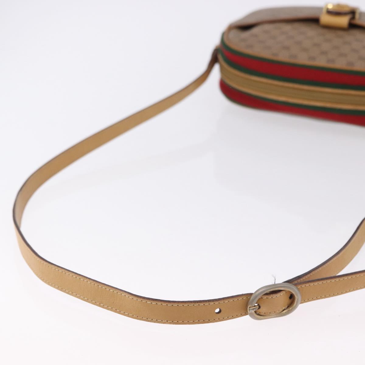 GUCCI Micro GG Shoulder Bag PVC Leather Beige Gold Tone Auth 192726