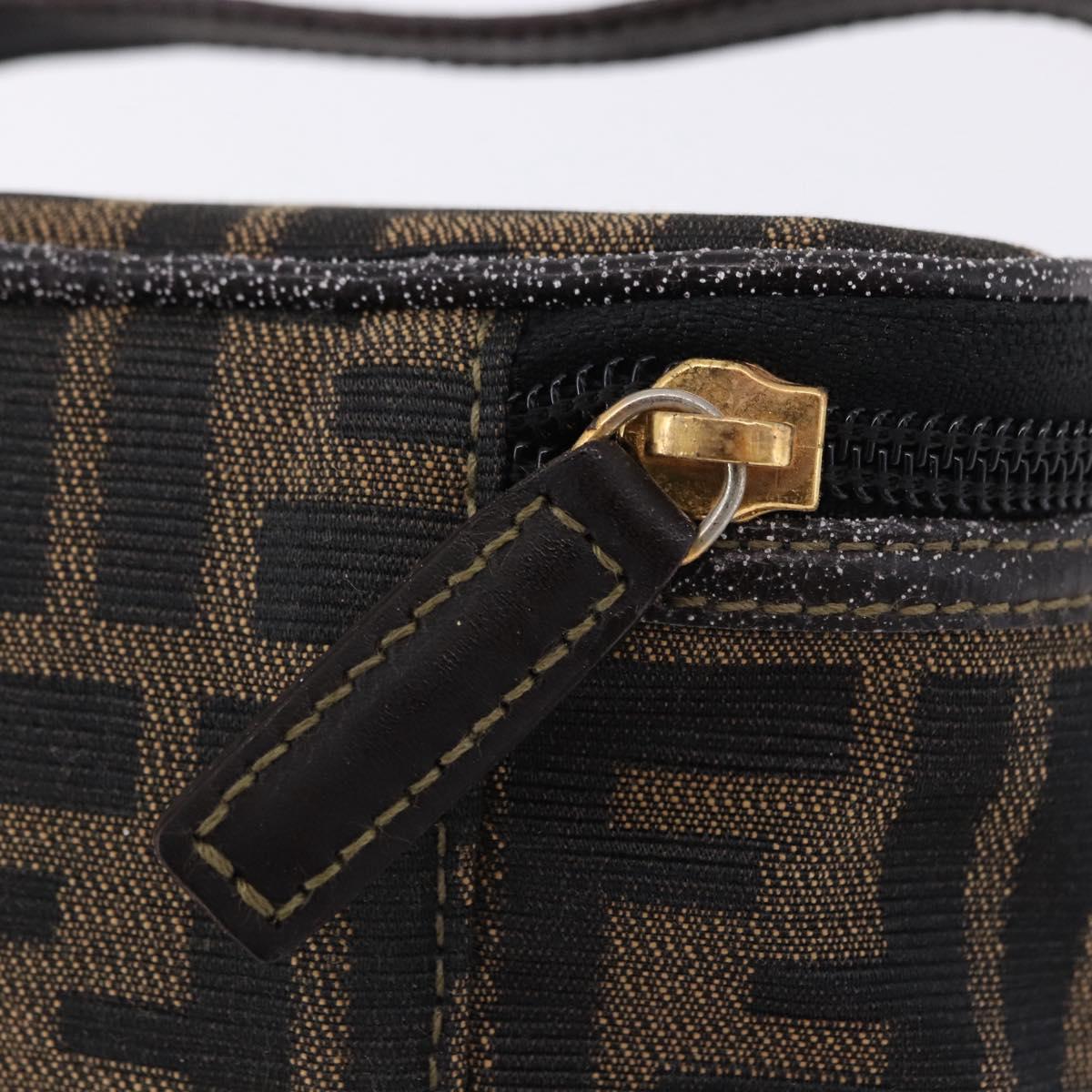 FENDI Zucca Canvas Vanity Cosmetic Pouch Brown Gold Tone Auth 192727