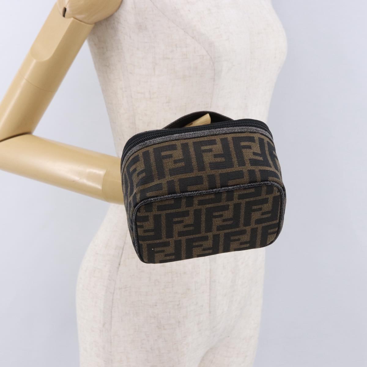 FENDI Zucca Canvas Vanity Cosmetic Pouch Brown Gold Tone Auth 192727
