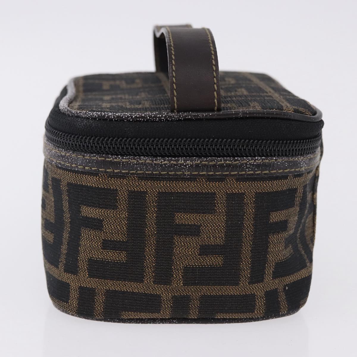 FENDI Zucca Canvas Vanity Cosmetic Pouch Brown Gold Tone Auth 192727