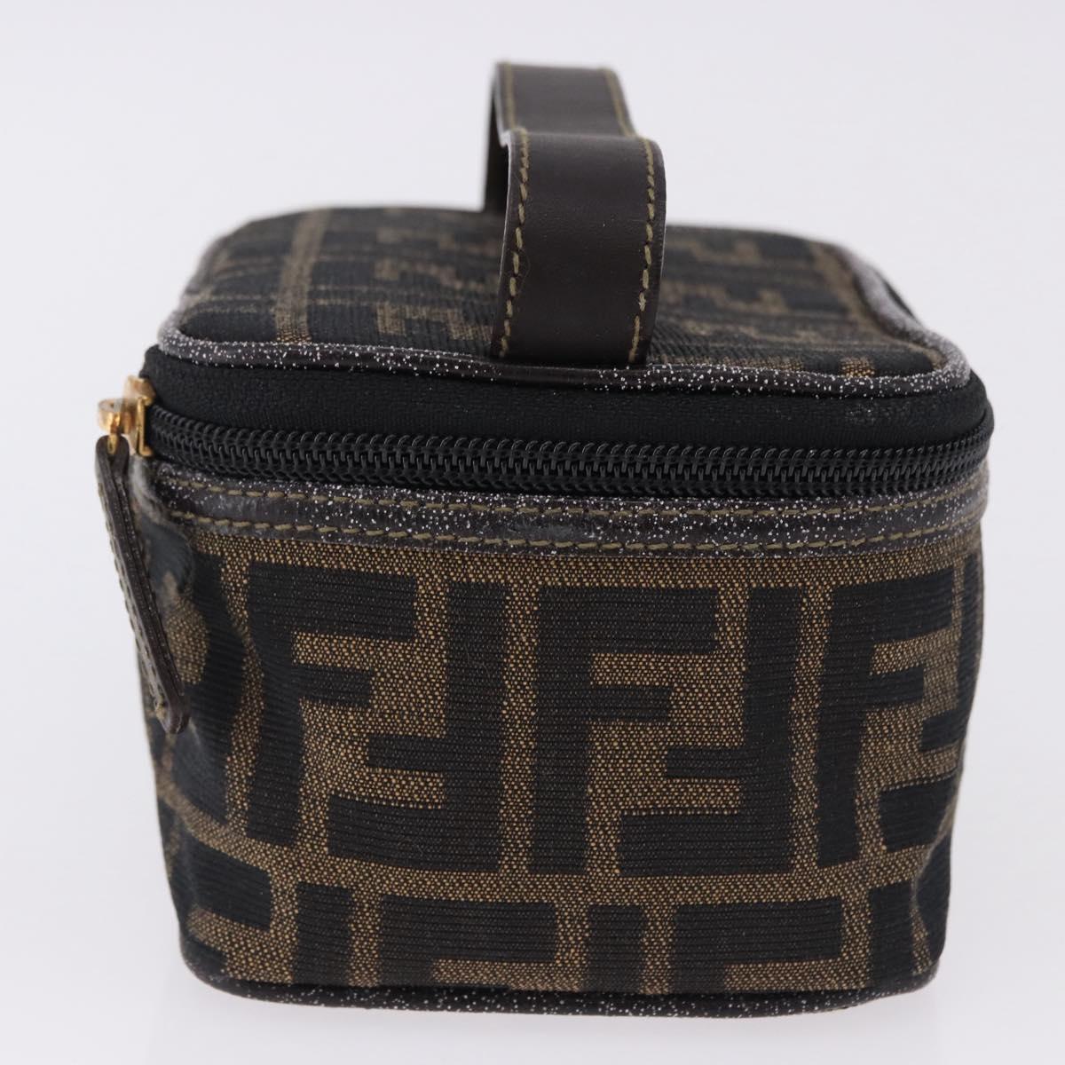 FENDI Zucca Canvas Vanity Cosmetic Pouch Brown Gold Tone Auth 192727