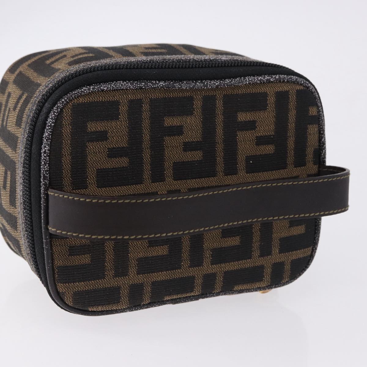 FENDI Zucca Canvas Vanity Cosmetic Pouch Brown Gold Tone Auth 192727