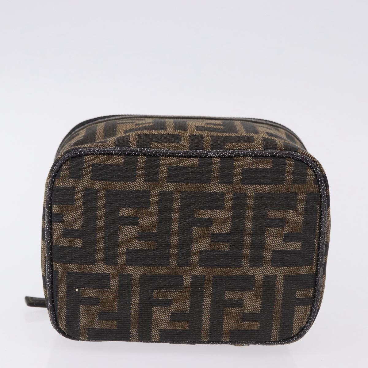 FENDI Zucca Canvas Vanity Cosmetic Pouch Brown Gold Tone Auth 192727