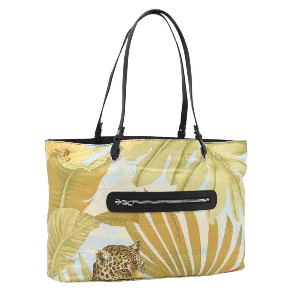 Salvatore Ferragamo Tote Bag Nylon Yellow Silver Auth 192729A