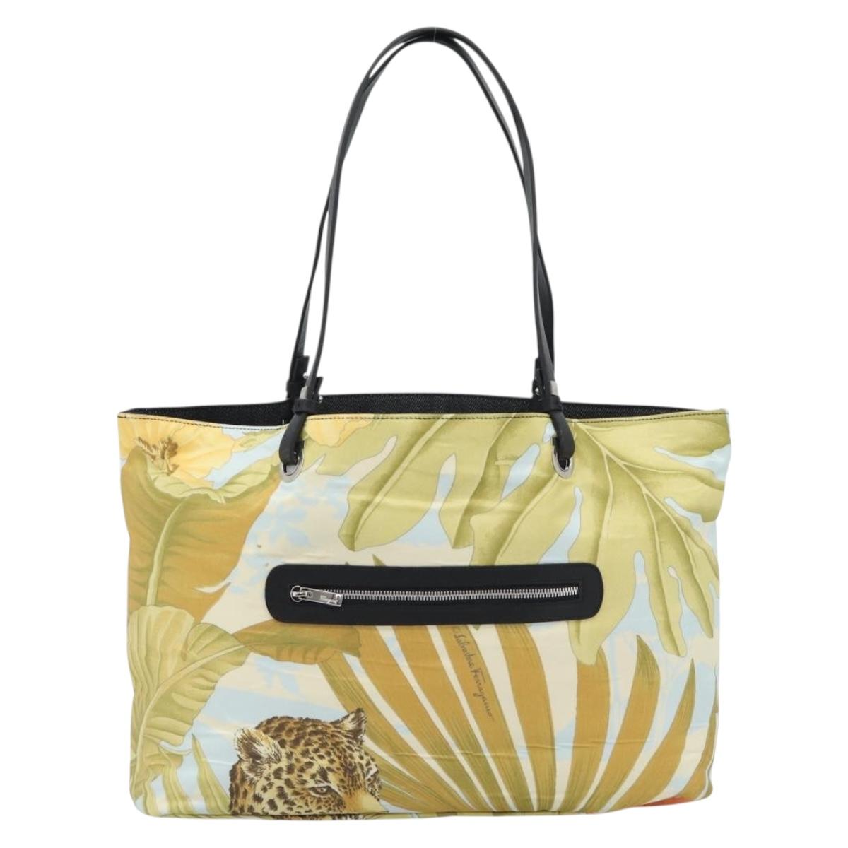 Salvatore Ferragamo Tote Bag Nylon Yellow Silver Auth 192729A