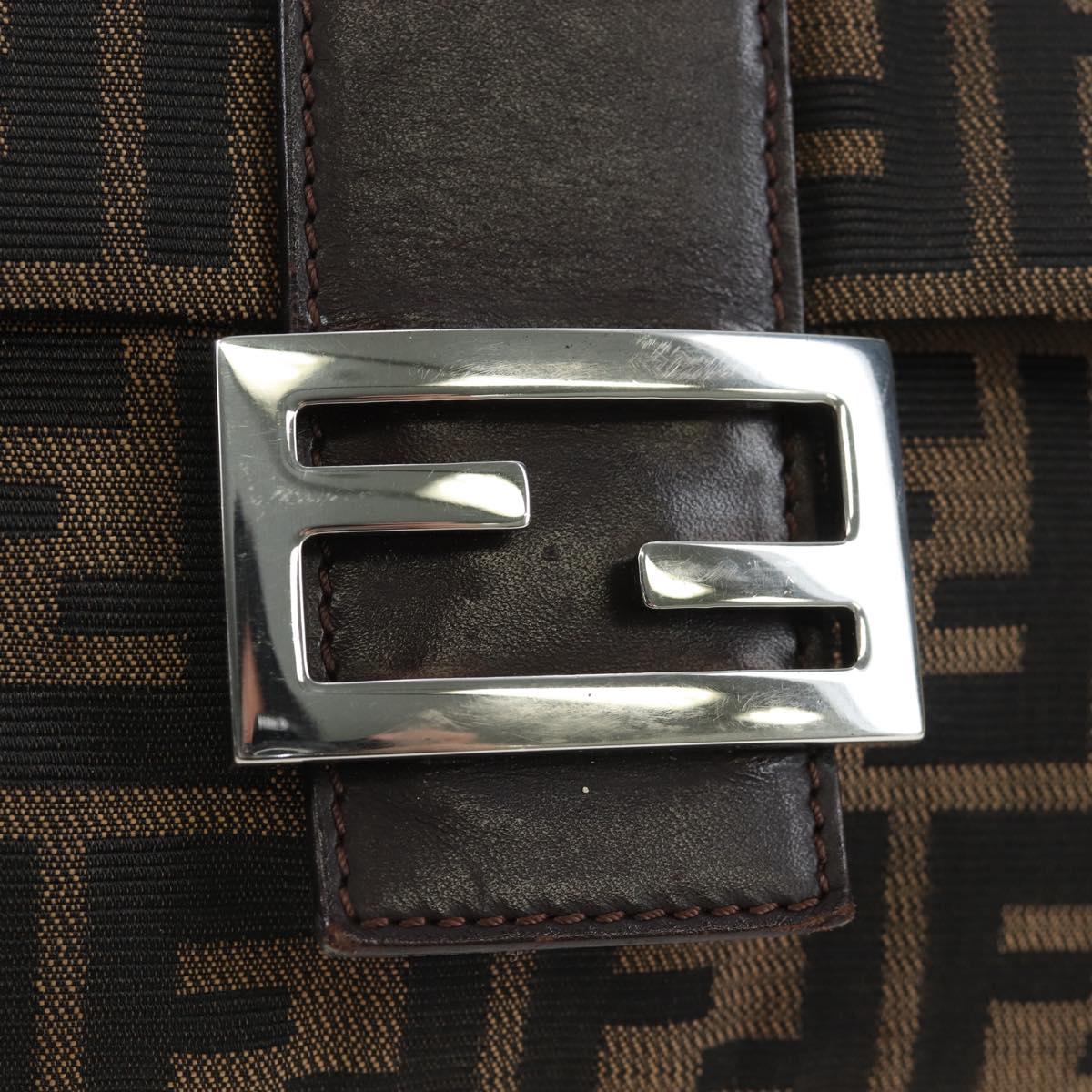 FENDI Zucca Canvas Mamma Baguette Shoulder Bag Brown Silver Auth 192730V