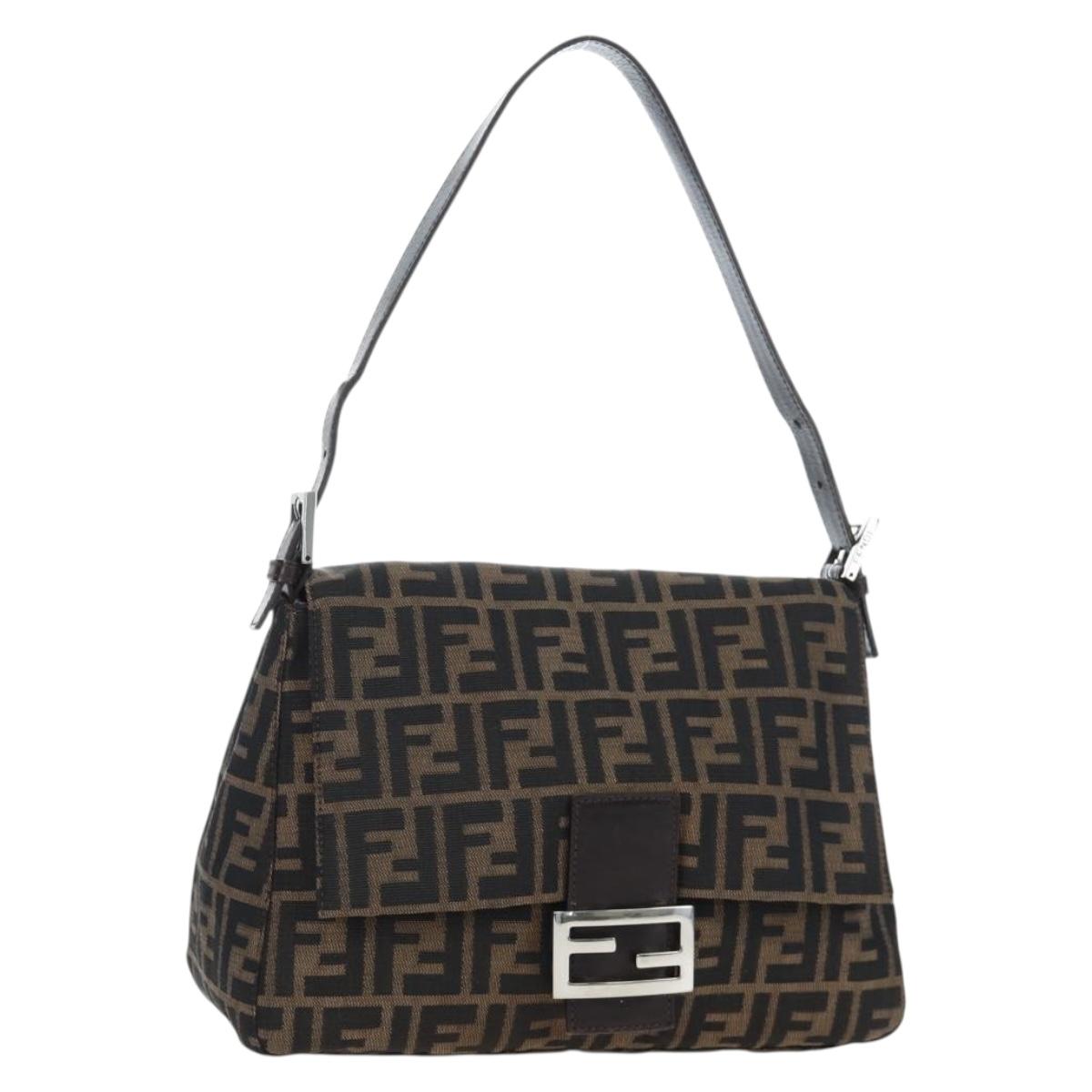 FENDI Zucca Canvas Mamma Baguette Shoulder Bag Brown Silver Auth 192730V