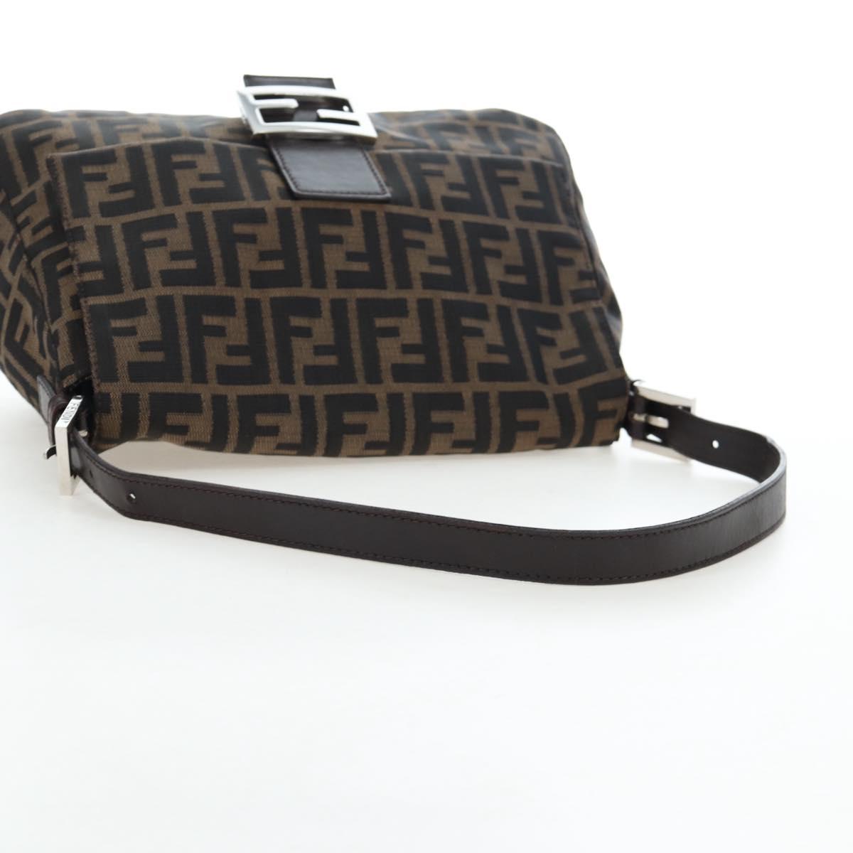 FENDI Zucca Canvas Mamma Baguette Shoulder Bag Brown Silver Auth 192730V