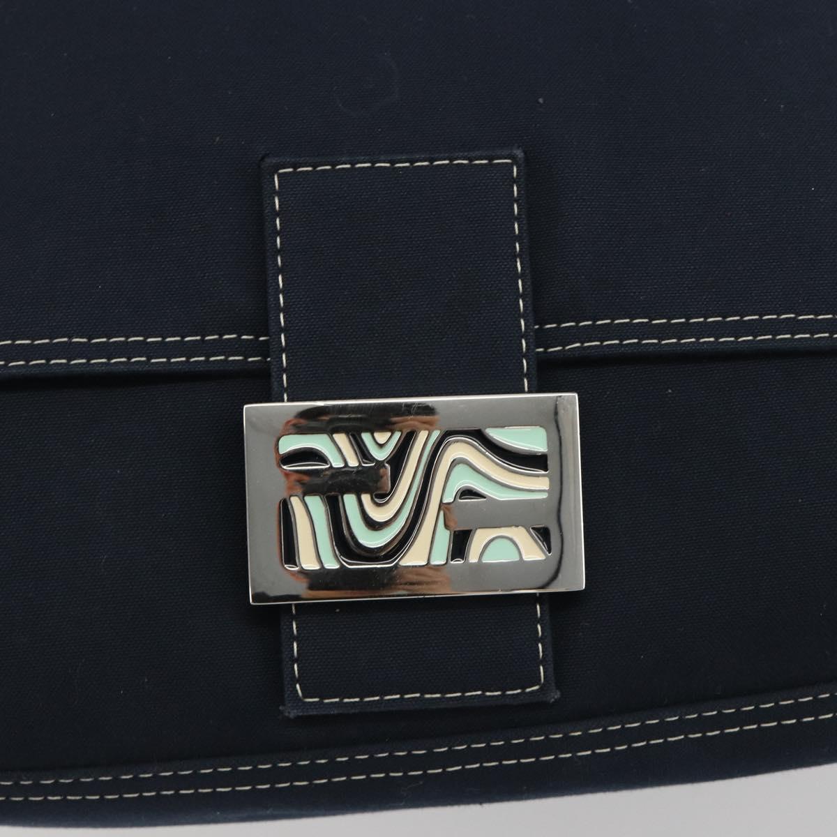 FENDI Mamma Baguette Shoulder Bag Canvas Navy Silver Auth 192731SV