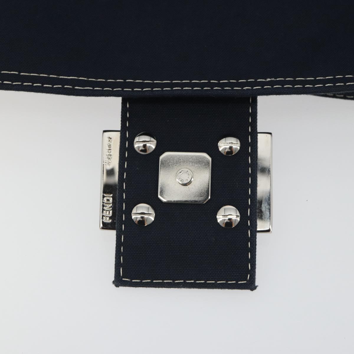 FENDI Mamma Baguette Shoulder Bag Canvas Navy Silver Auth 192731SV
