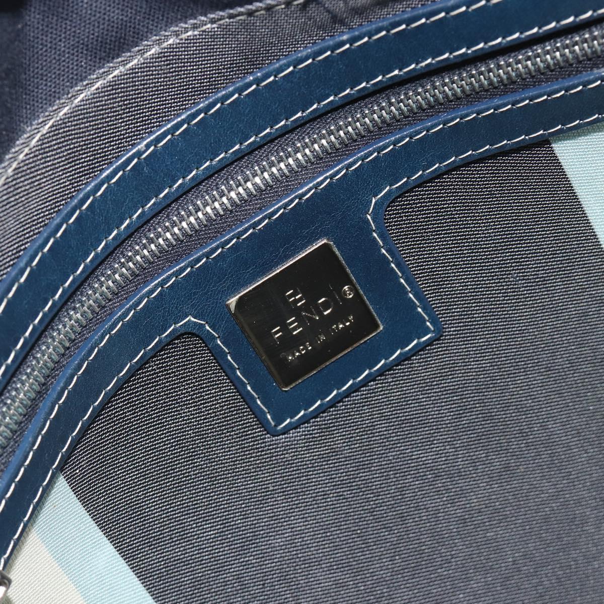 FENDI Mamma Baguette Shoulder Bag Canvas Navy Silver Auth 192731SV