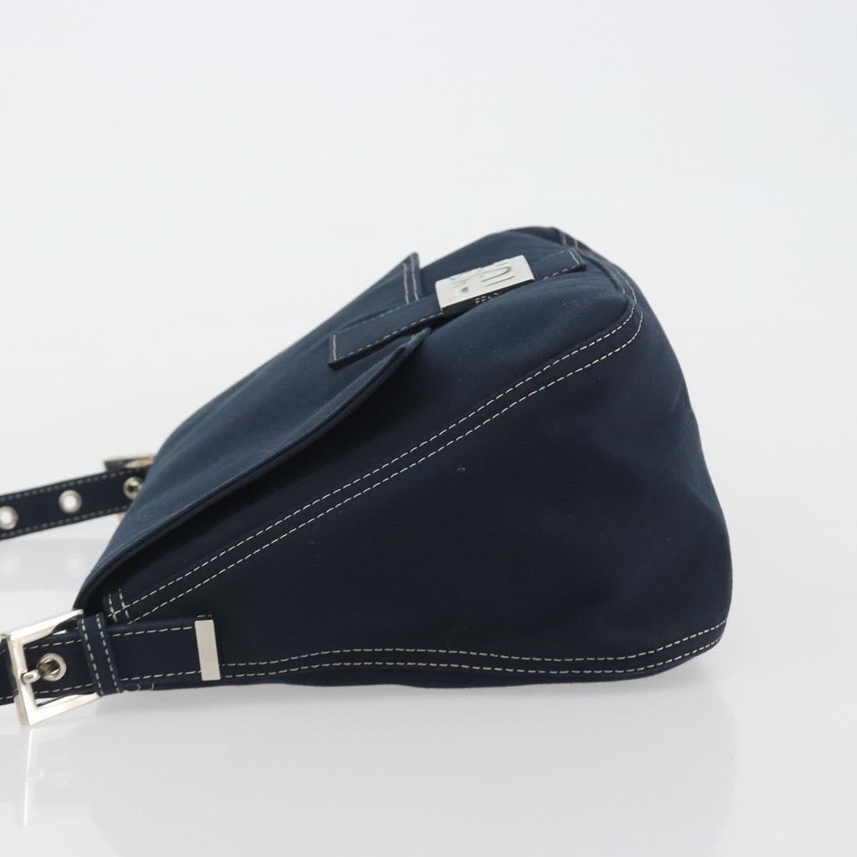 FENDI Mamma Baguette Shoulder Bag Canvas Navy Silver Auth 192731SV