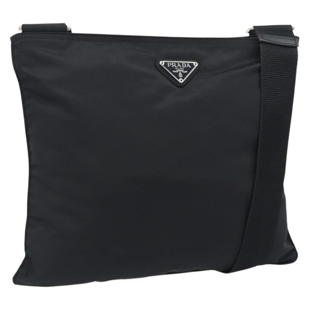 PRADA Shoulder Bag Nylon Black Silver Auth 192732A