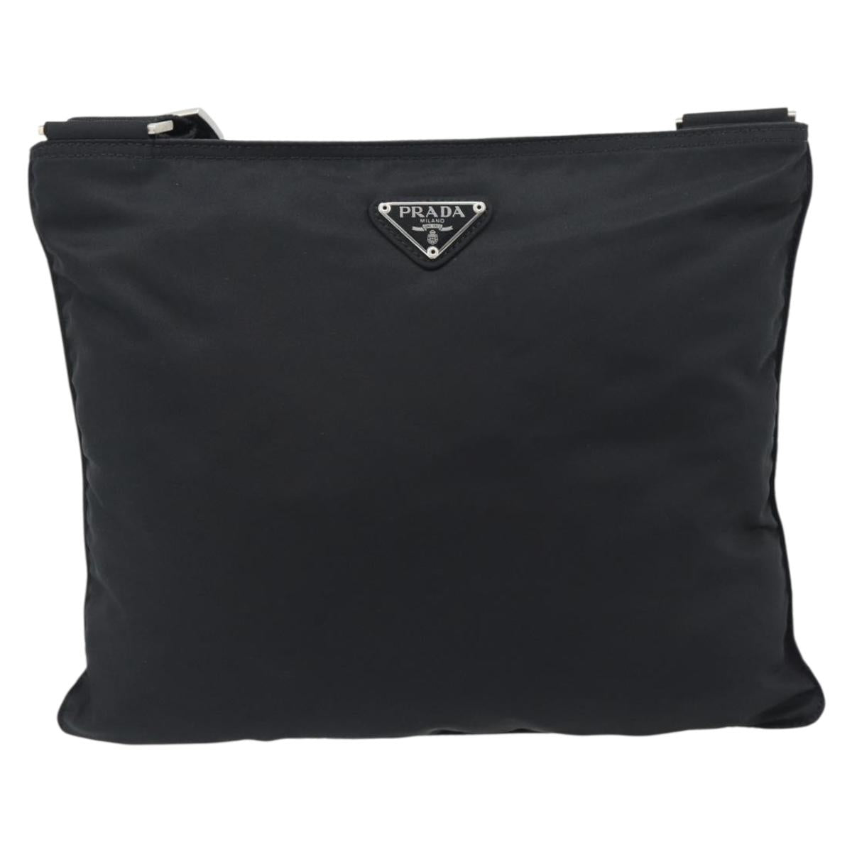 PRADA Shoulder Bag Nylon Black Silver Auth 192732A