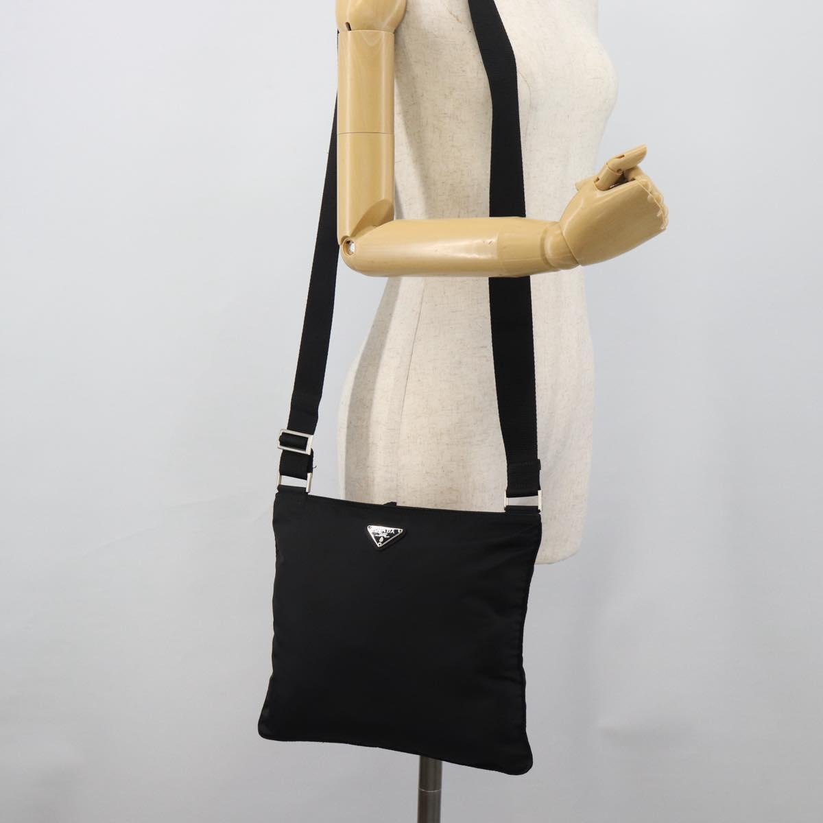PRADA Shoulder Bag Nylon Black Silver Auth 192732A