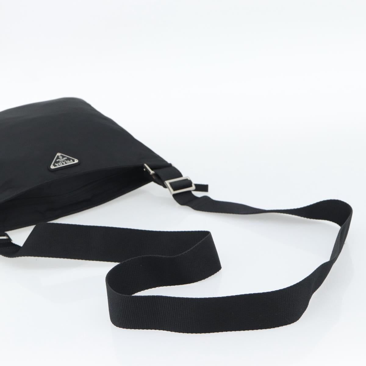 PRADA Shoulder Bag Nylon Black Silver Auth 192732A