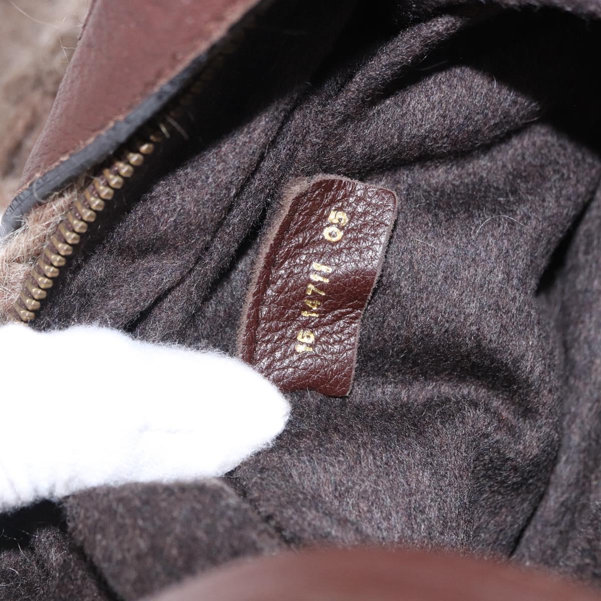 FENDI Shoulder Bag Wool Brown Gold Tone Auth 192733