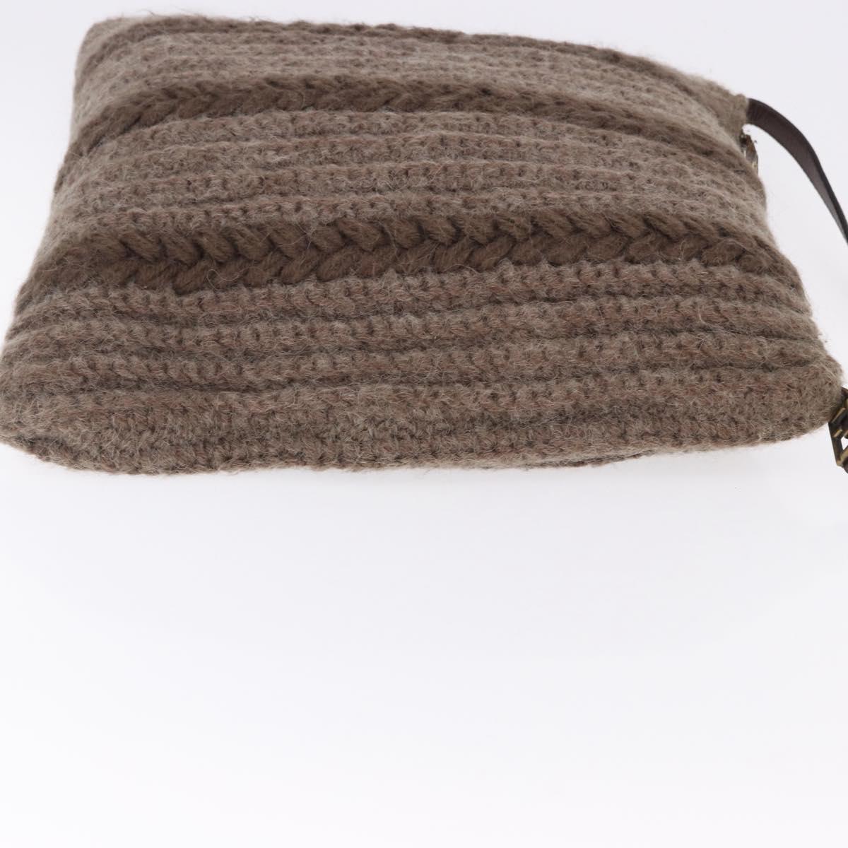 FENDI Shoulder Bag Wool Brown Gold Tone Auth 192733
