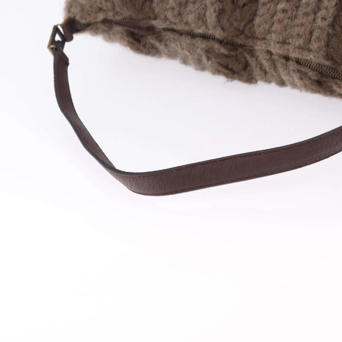 FENDI Shoulder Bag Wool Brown Gold Tone Auth 192733