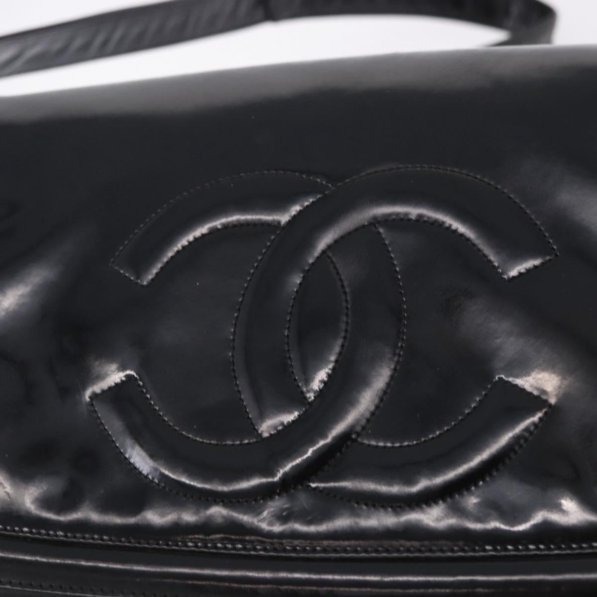 CHANEL Shoulder Bag Patent Black CC Auth 192734