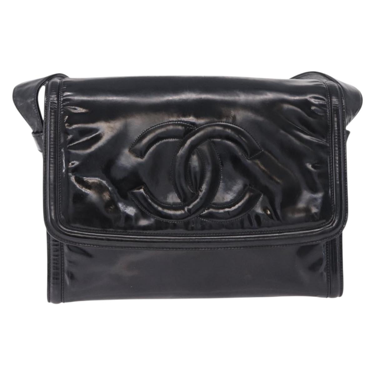 CHANEL Shoulder Bag Patent Black CC Auth 192734