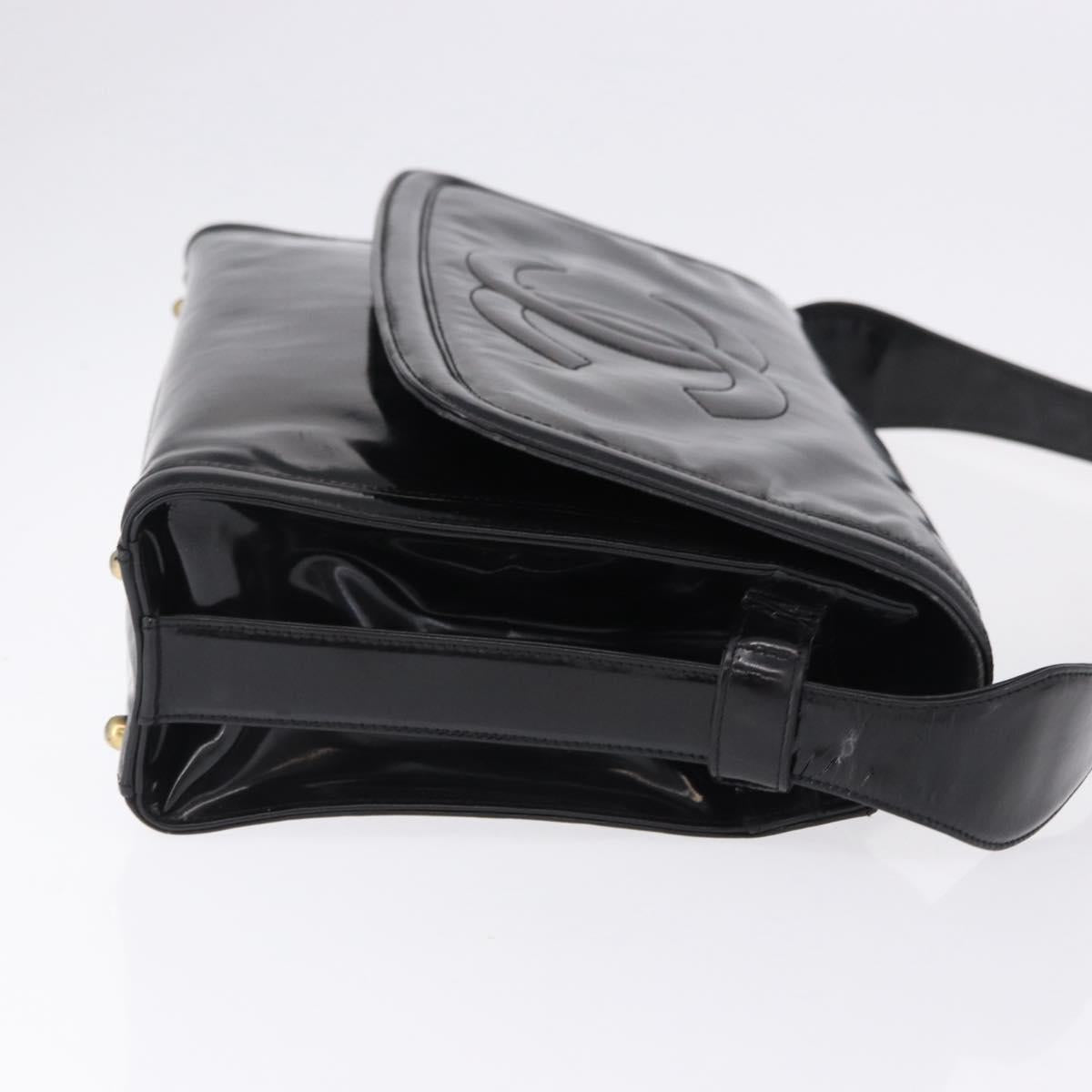 CHANEL Shoulder Bag Patent Black CC Auth 192734