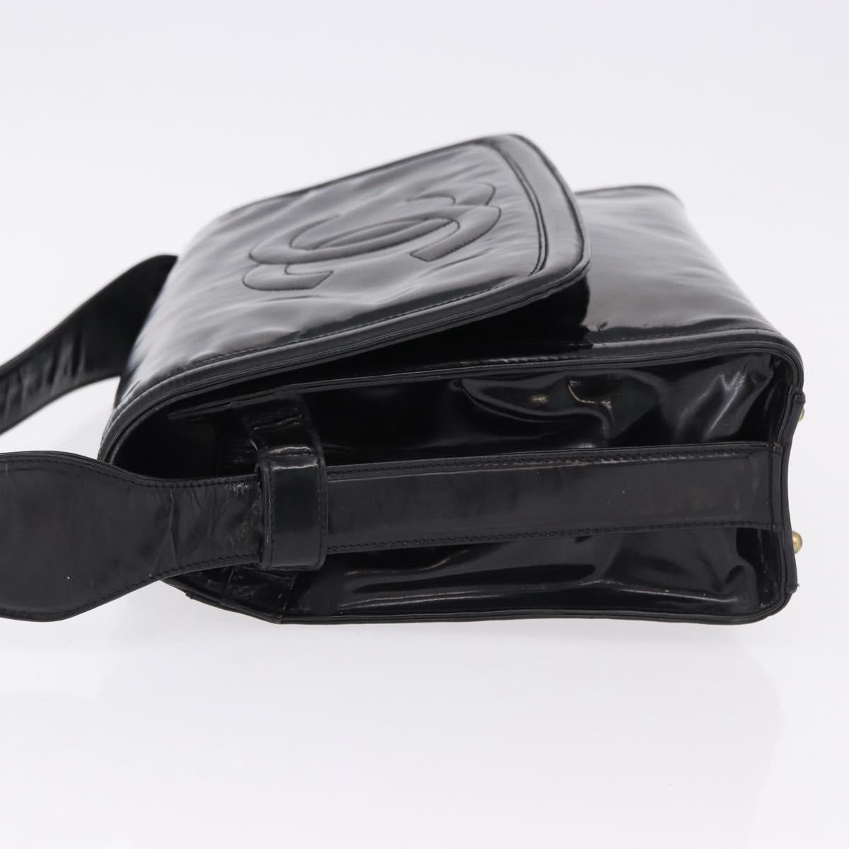 CHANEL Shoulder Bag Patent Black CC Auth 192734