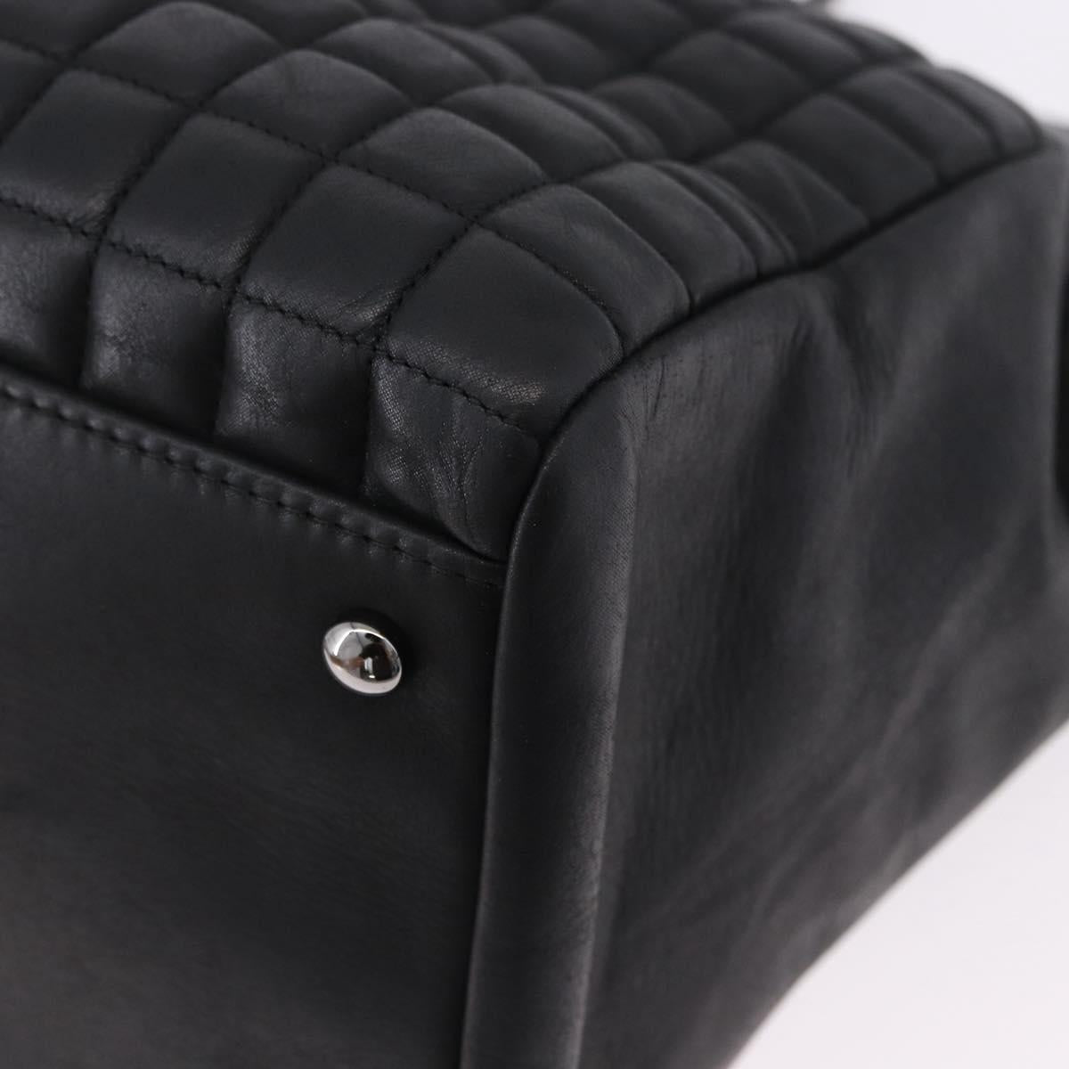 CHANEL Choco Bar Chain Shoulder Bag Lamb Skin Black Silver CC Auth 192736V
