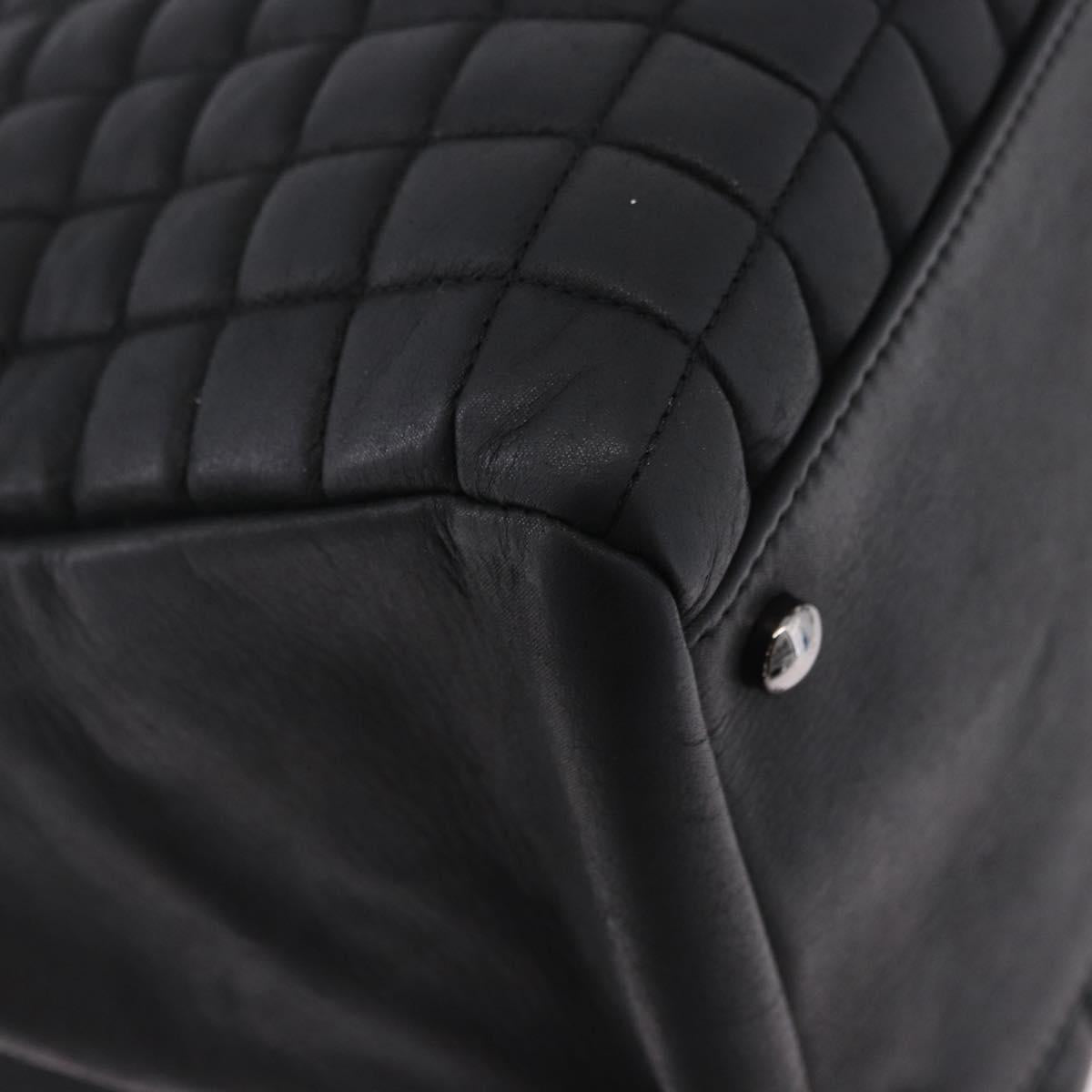 CHANEL Choco Bar Chain Shoulder Bag Lamb Skin Black Silver CC Auth 192736V