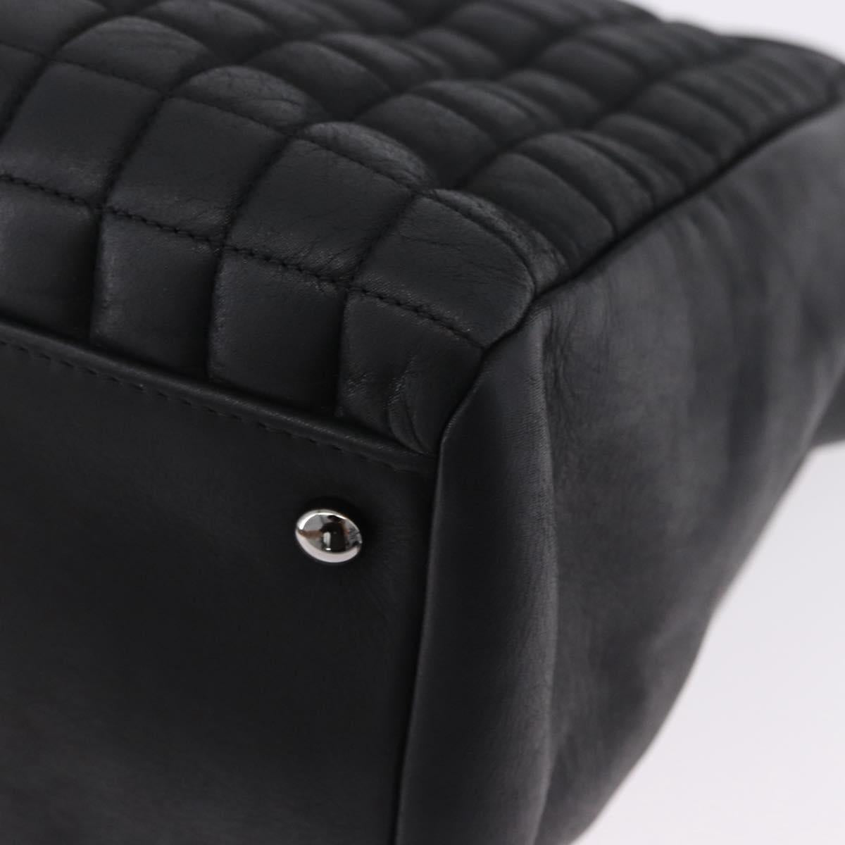 CHANEL Choco Bar Chain Shoulder Bag Lamb Skin Black Silver CC Auth 192736V