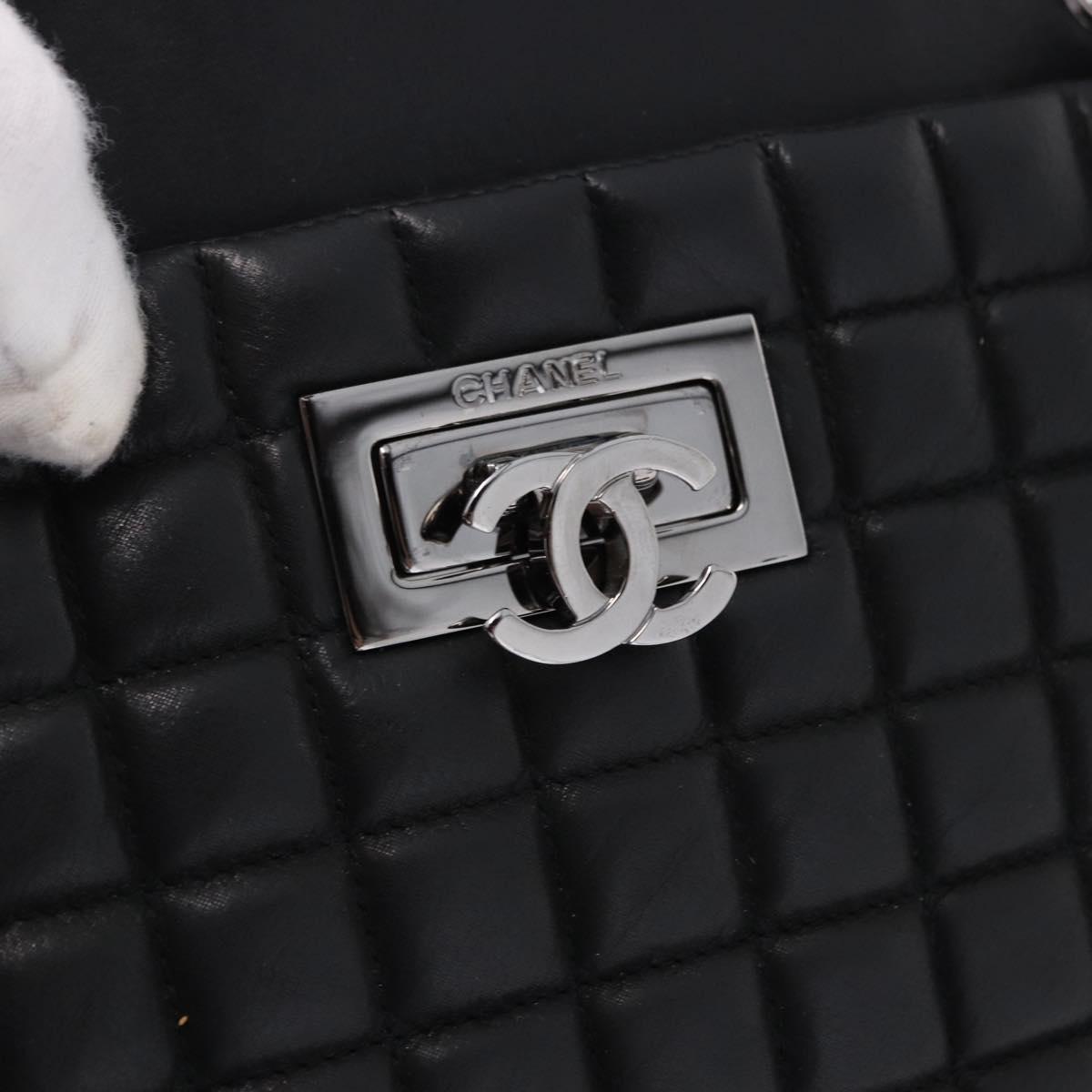 CHANEL Choco Bar Chain Shoulder Bag Lamb Skin Black Silver CC Auth 192736V