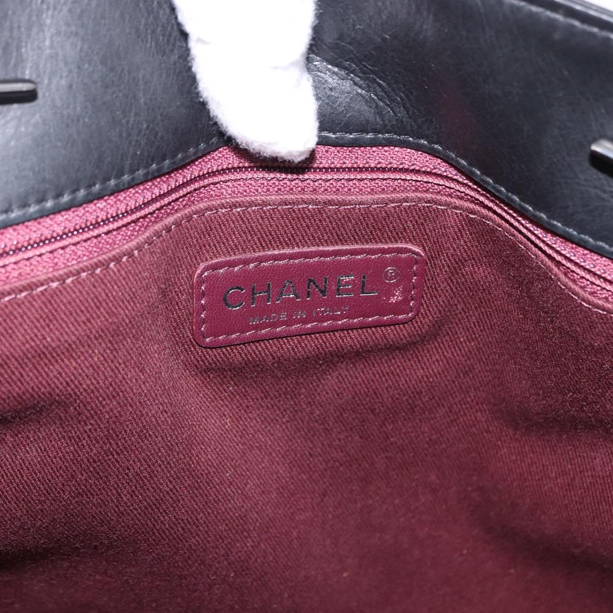 CHANEL Choco Bar Chain Shoulder Bag Lamb Skin Black Silver CC Auth 192736V