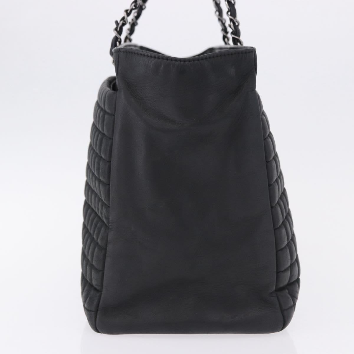CHANEL Choco Bar Chain Shoulder Bag Lamb Skin Black Silver CC Auth 192736V