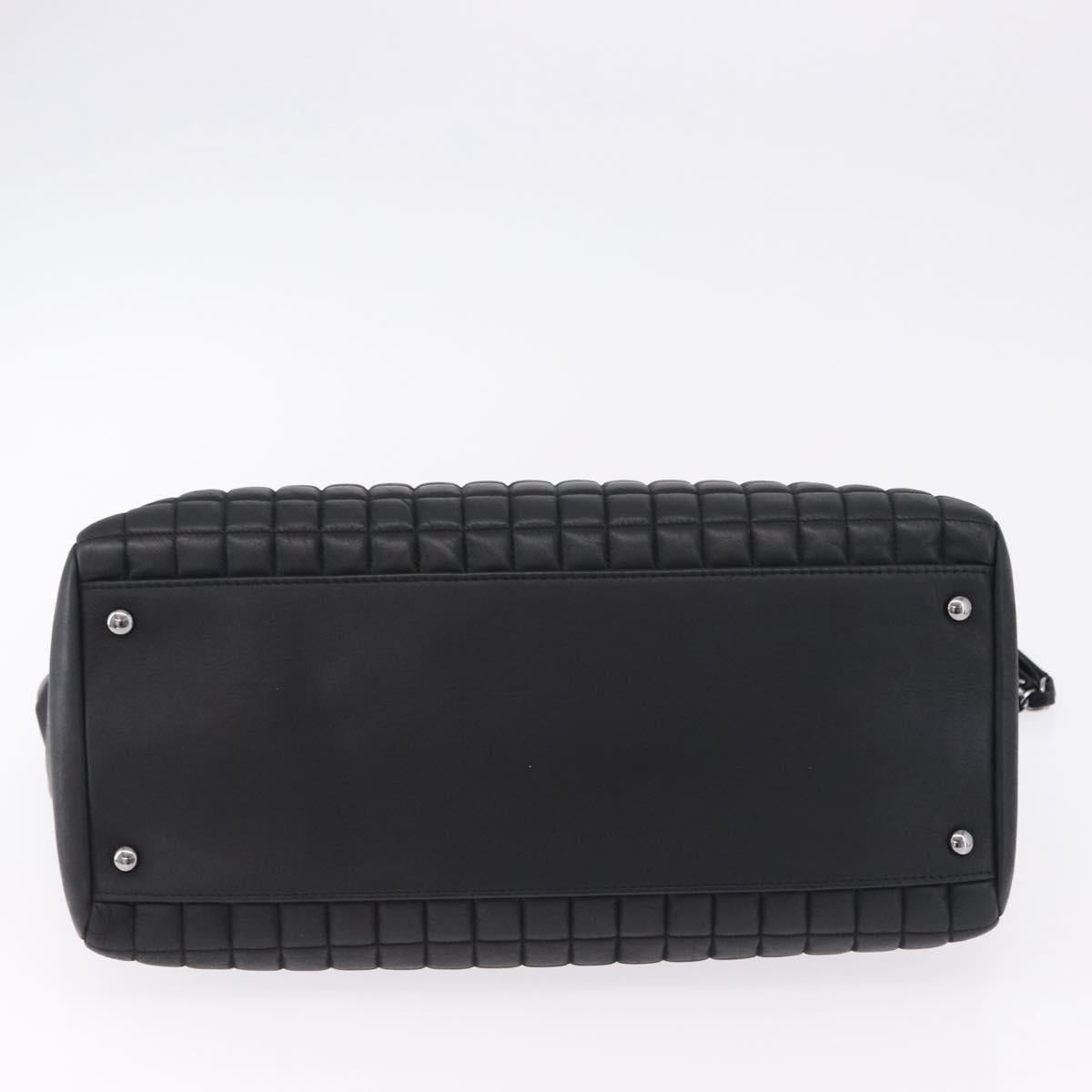 CHANEL Choco Bar Chain Shoulder Bag Lamb Skin Black Silver CC Auth 192736V