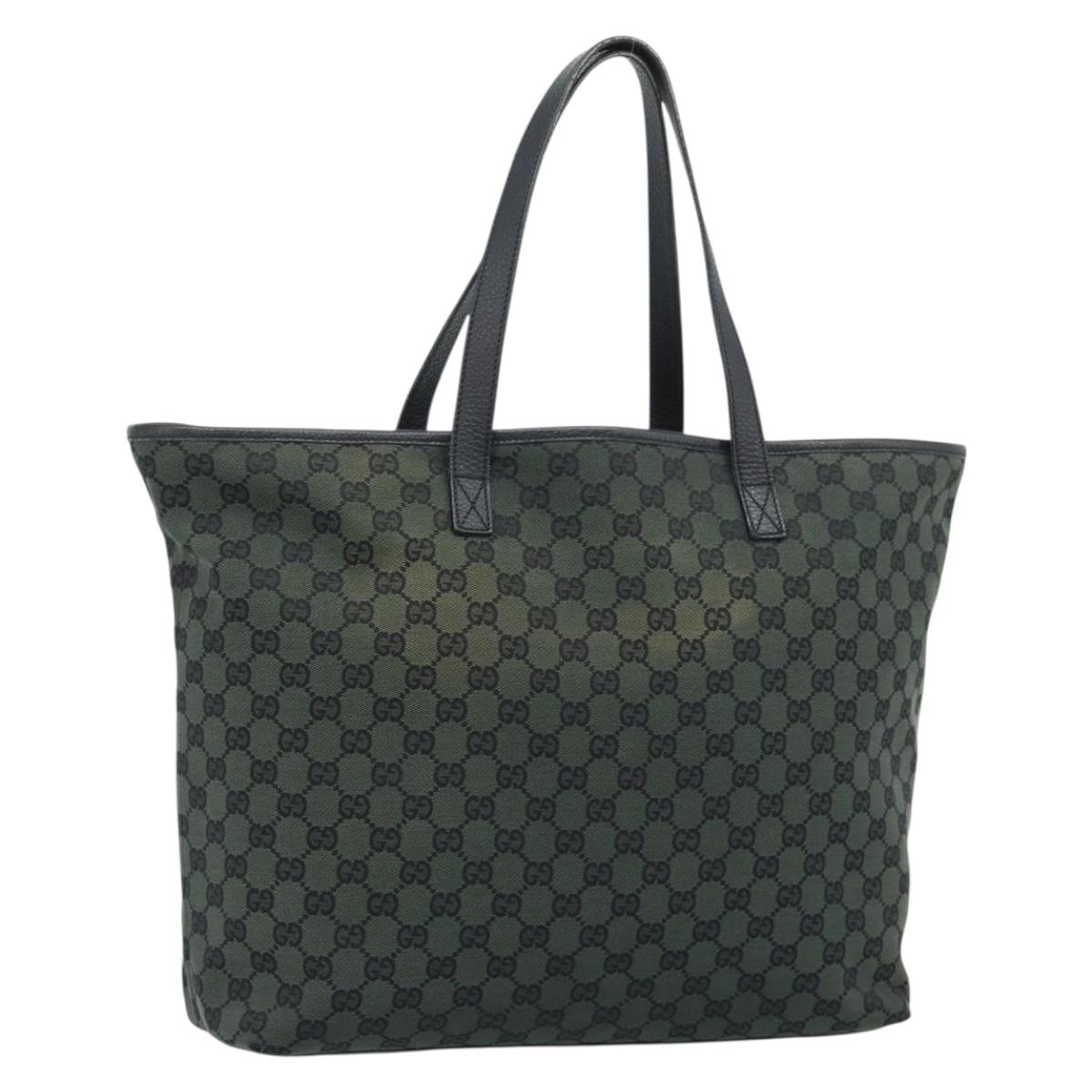 GUCCI GG Canvas Tote Bag Outlet Black Khaki 238696 Auth 192737