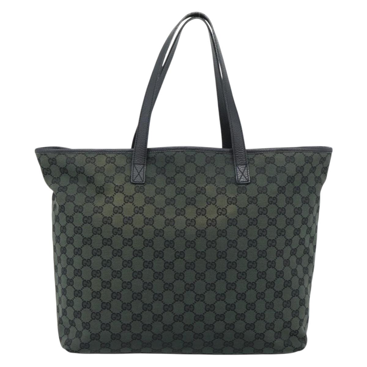 GUCCI GG Canvas Tote Bag Outlet Black Khaki 238696 Auth 192737