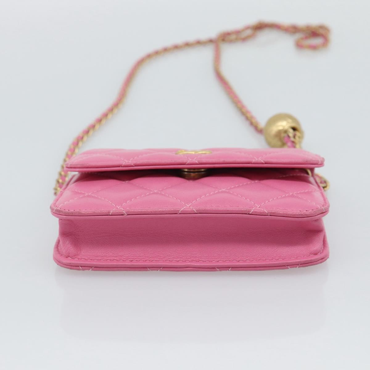 CHANEL Matelasse Chain Shoulder Bag Lamb Skin Pink Gold Tone CC Auth 192738M