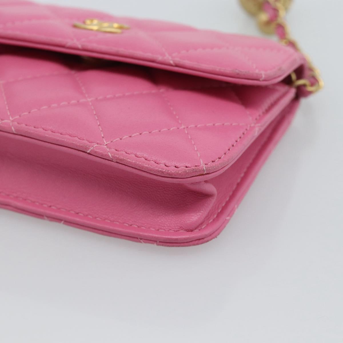CHANEL Matelasse Chain Shoulder Bag Lamb Skin Pink Gold Tone CC Auth 192738M