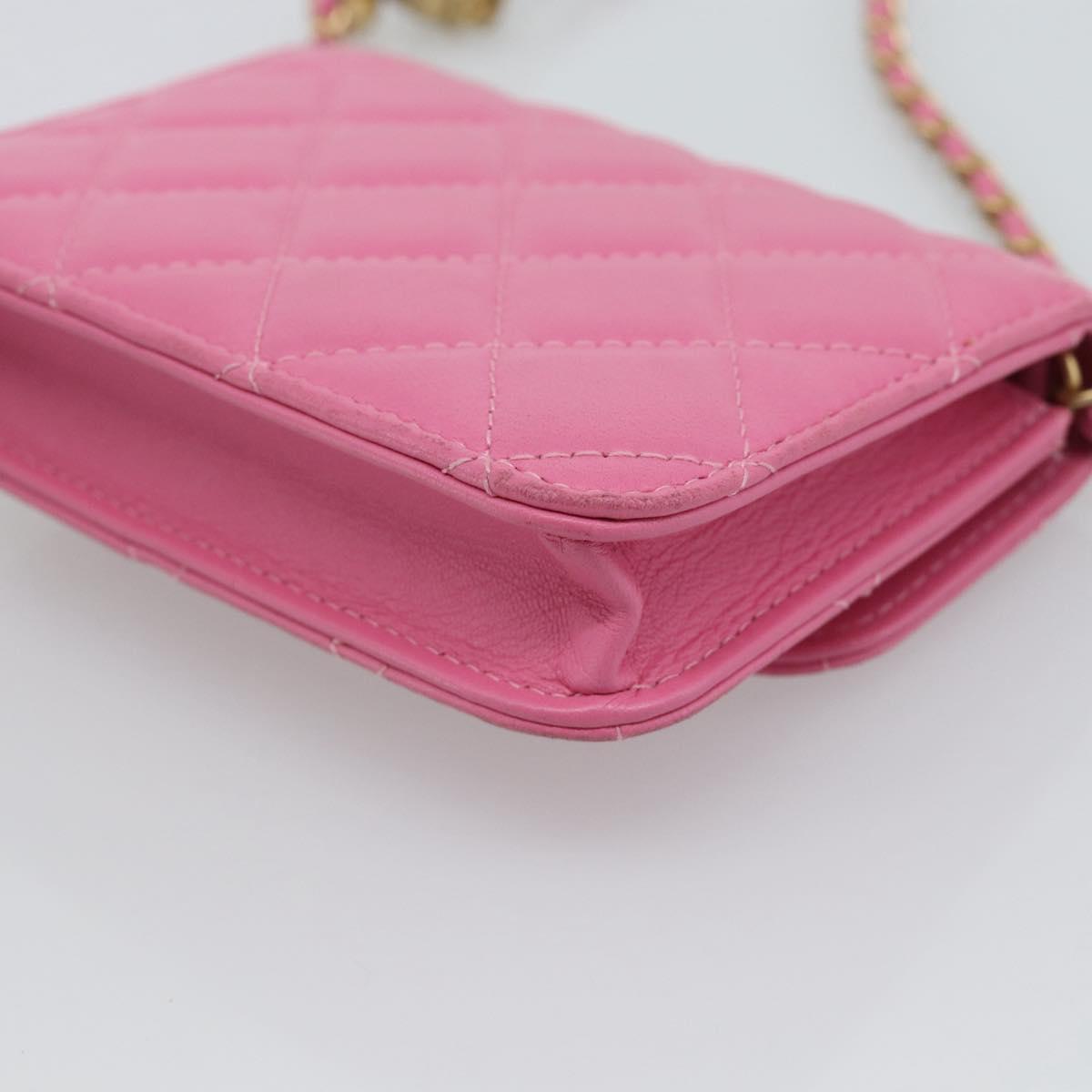 CHANEL Matelasse Chain Shoulder Bag Lamb Skin Pink Gold Tone CC Auth 192738M