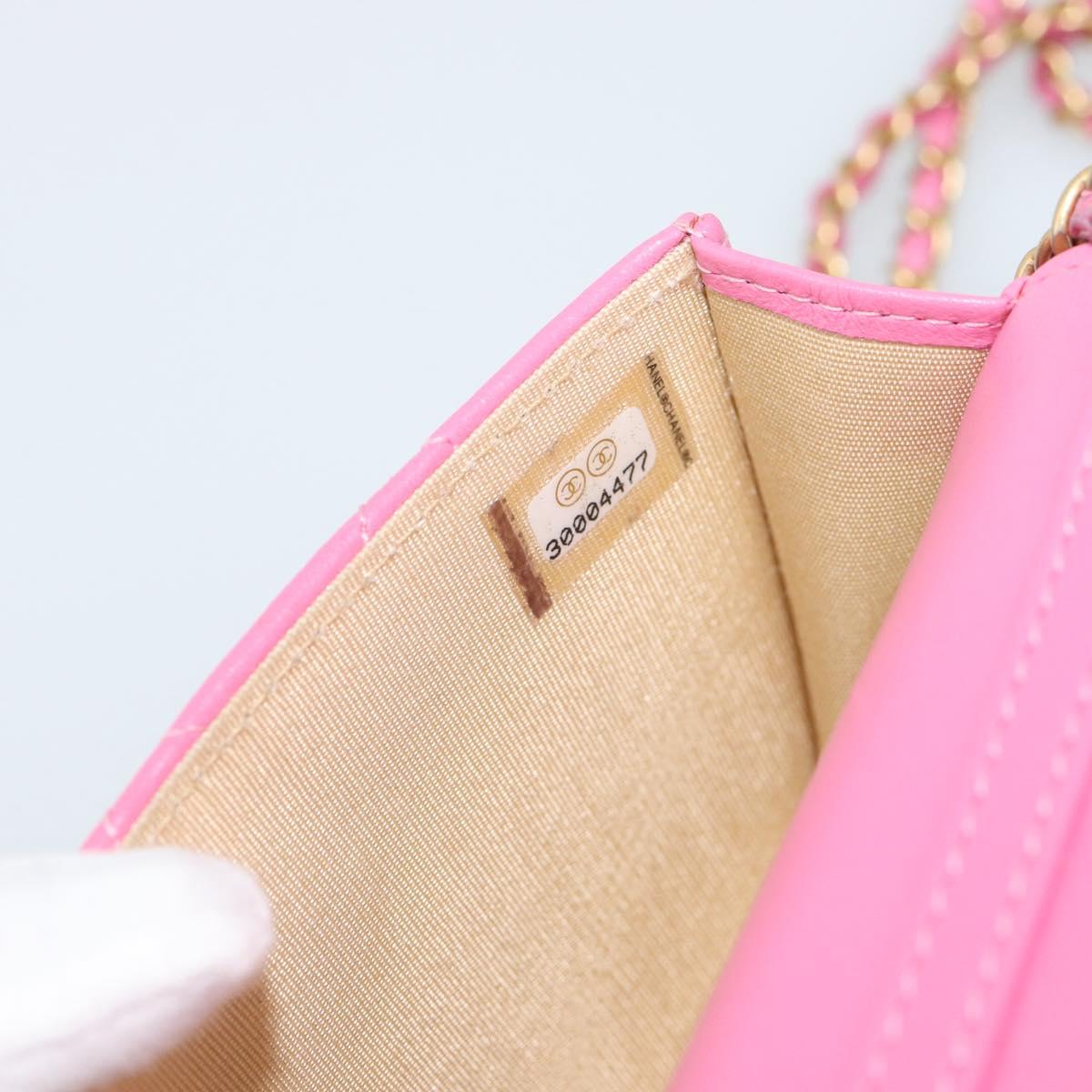 CHANEL Matelasse Chain Shoulder Bag Lamb Skin Pink Gold Tone CC Auth 192738M