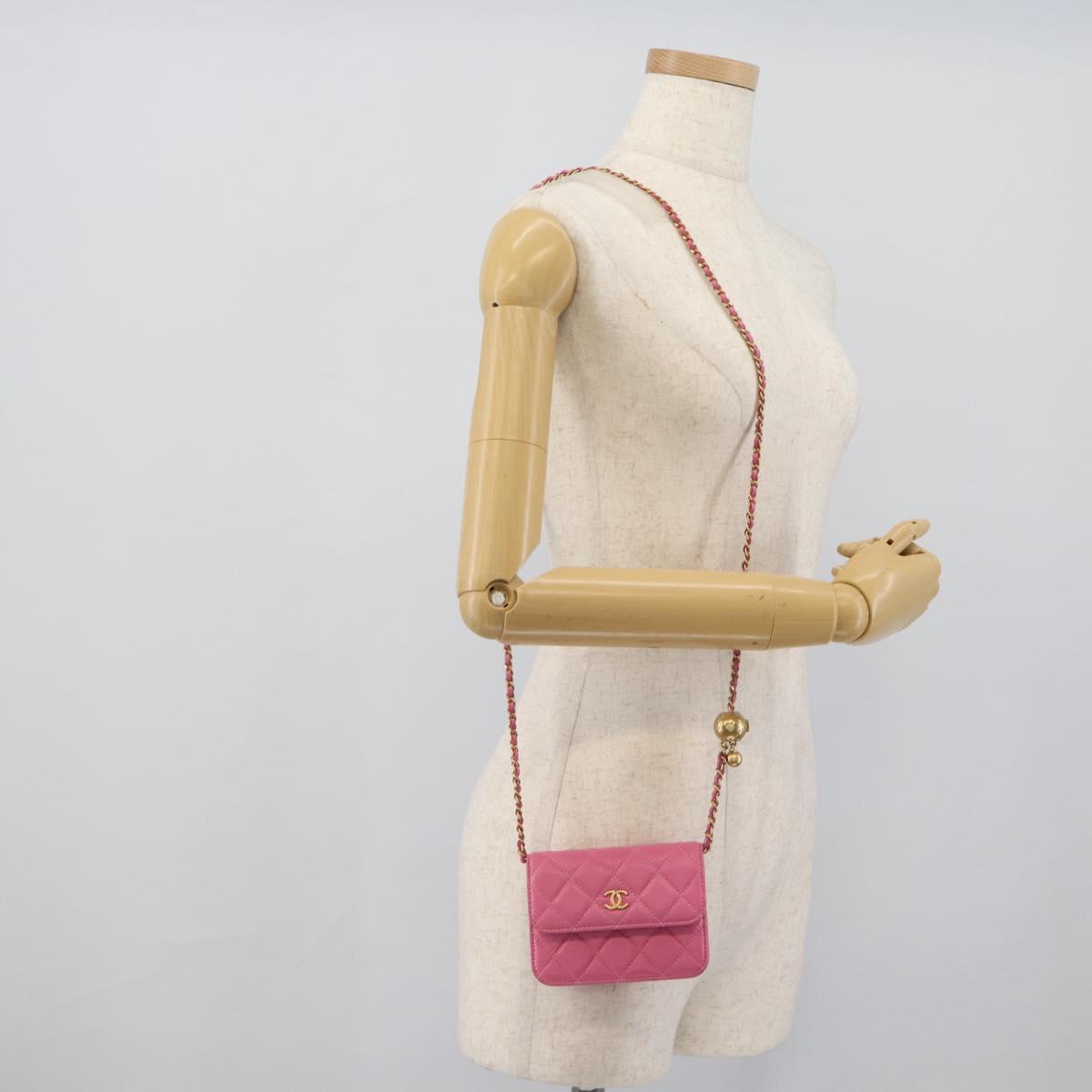 CHANEL Matelasse Chain Shoulder Bag Lamb Skin Pink Gold Tone CC Auth 192738M