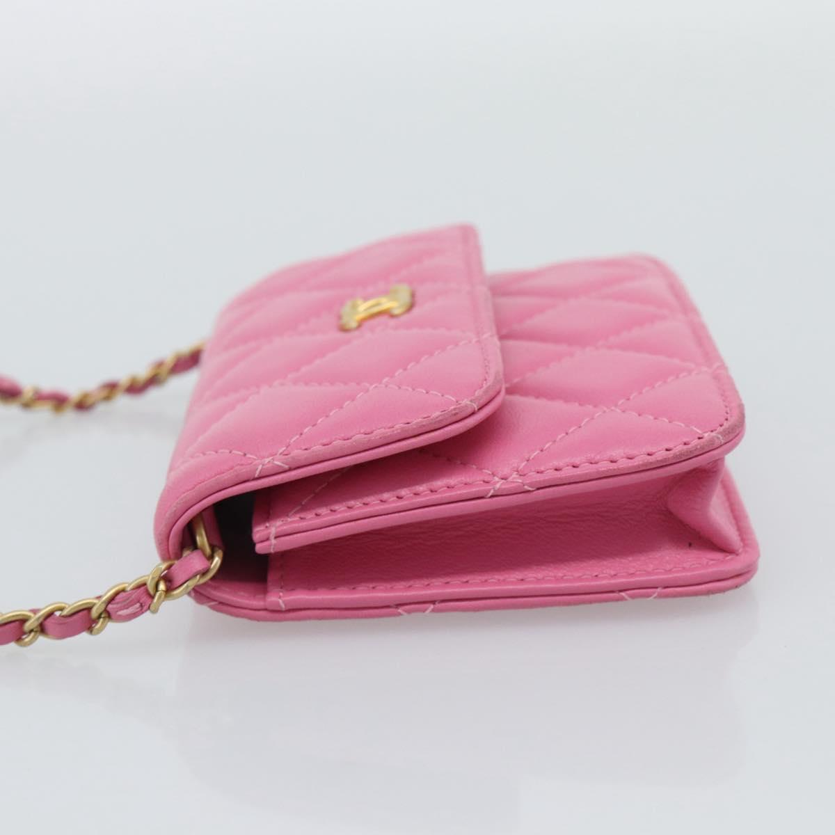 CHANEL Matelasse Chain Shoulder Bag Lamb Skin Pink Gold Tone CC Auth 192738M