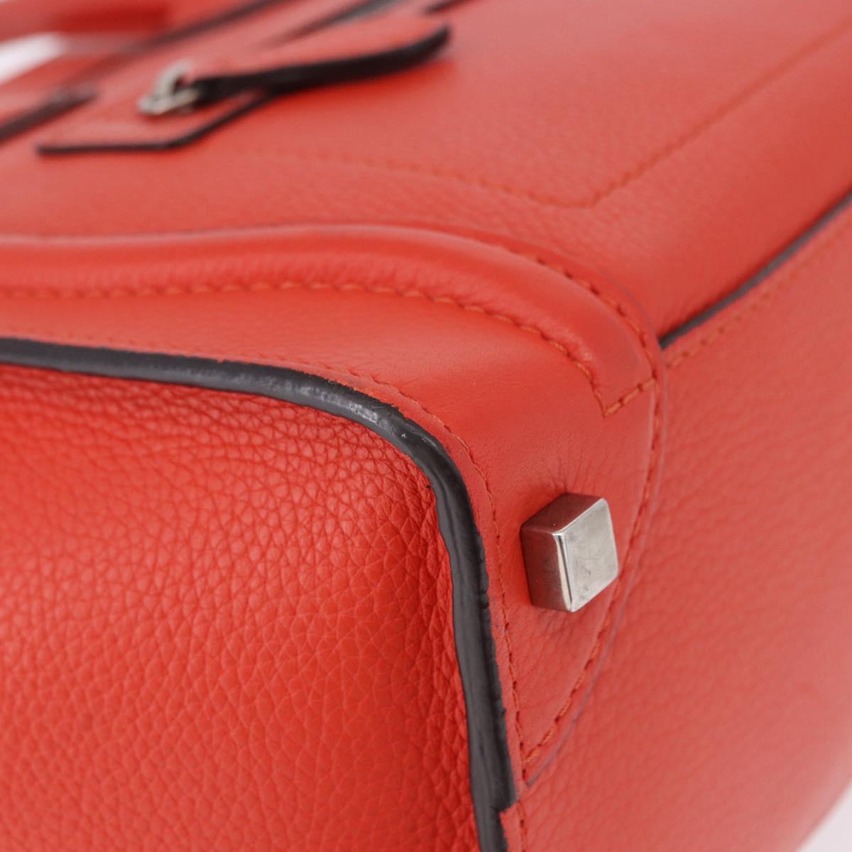 CELINE Luggage Micro Shopper Hand Bag Leather Red Silver Auth 192740A