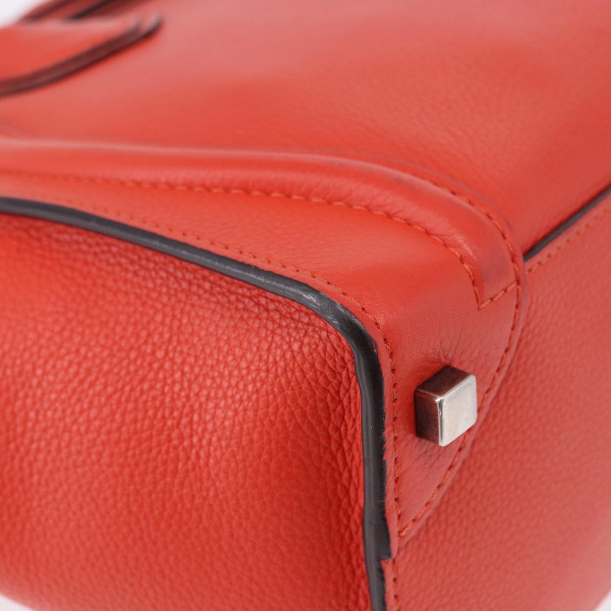 CELINE Luggage Micro Shopper Hand Bag Leather Red Silver Auth 192740A